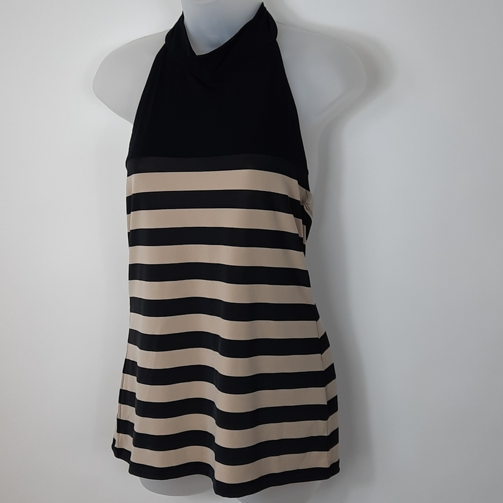 Black and Tan Striped Halter Top